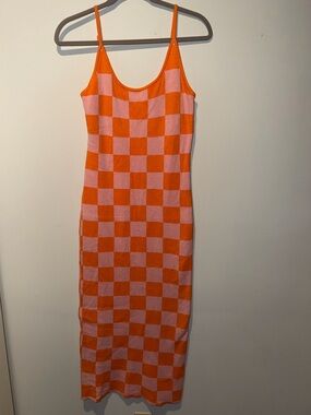 Amazon Orange and Pink Checkerboard Midi Tank Dress